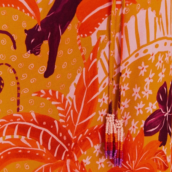 Farm Rio Beige Jungle Panther Viscose Midi Dres - Picture 3 of 8